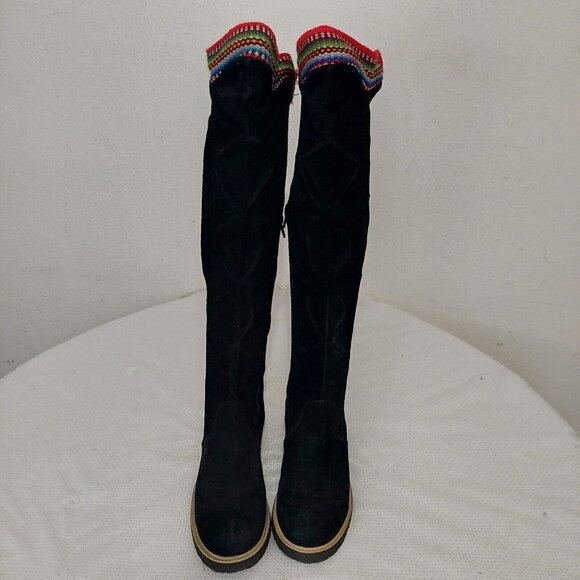 Inca Boot Company Electra Zora Over-The-Knee Suede Embroidered Boots Black Sz 9 - Picture 3 of 12